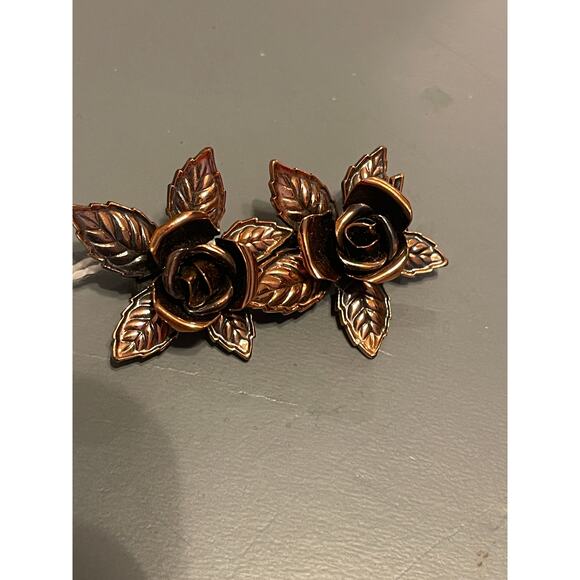 Renoir Vintage Copper Double Flower Brooch Pin - Picture 1 of 3